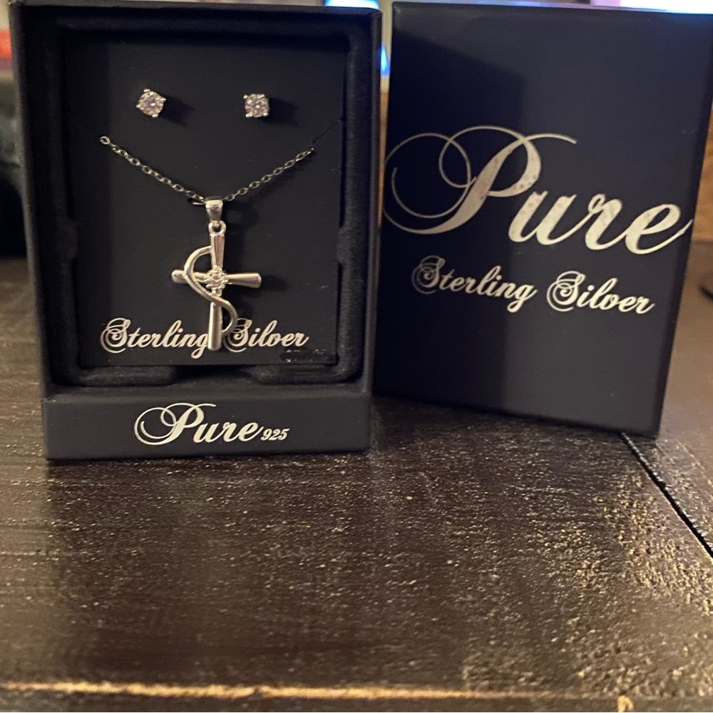 Sterling Silver Cross and Earrings Set